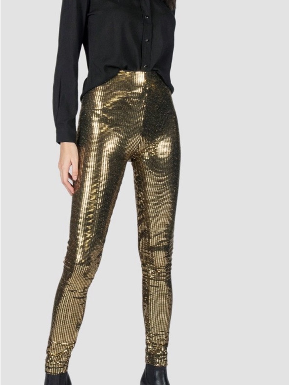 Gold Sequin High-Rise Skinny Pants